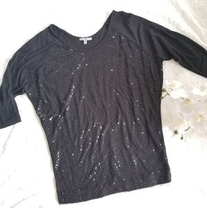 Black Sequined 3/4 Top